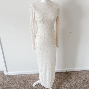NWT Oh Polly! Embellished Long Sleeve Backless Maxi Dress in White | US Size 4